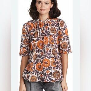 Alix of Bohemia Size XS • Winnie Orange Floral Short Sleeve Blouse Top.